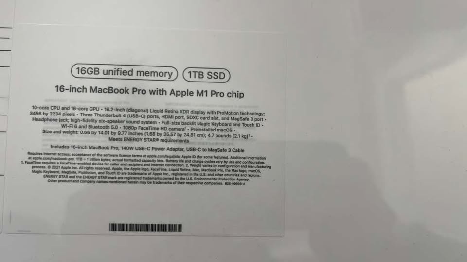 Apple 16.2" MacBook Pro M1 Pro, 1TB SSD, 16GB RAM, 2021 - photo 3