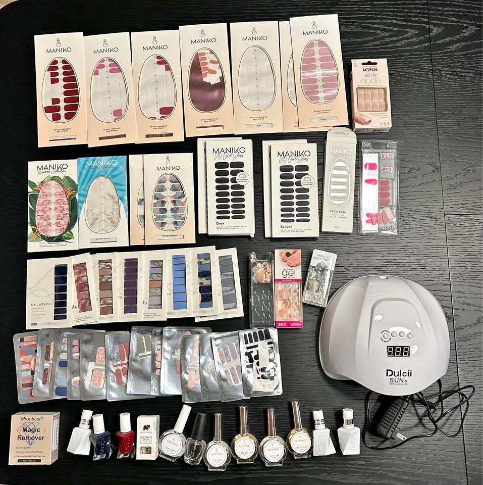 Fun nail wrap/polish/press on lot with UV curing lamp
