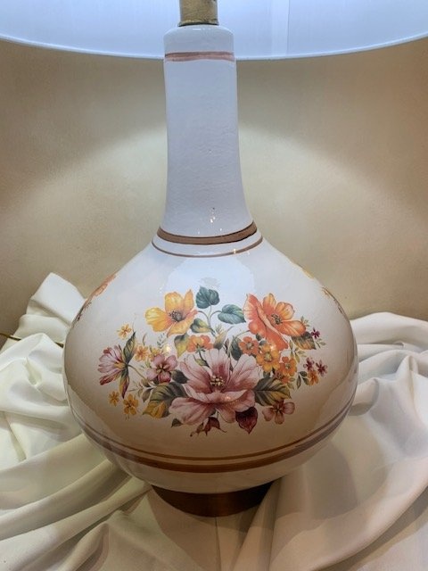 Table Lamp Ceramic Vintage Floral 1960's - photo 3