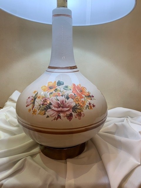 Table Lamp Ceramic Vintage Floral 1960's - photo 4