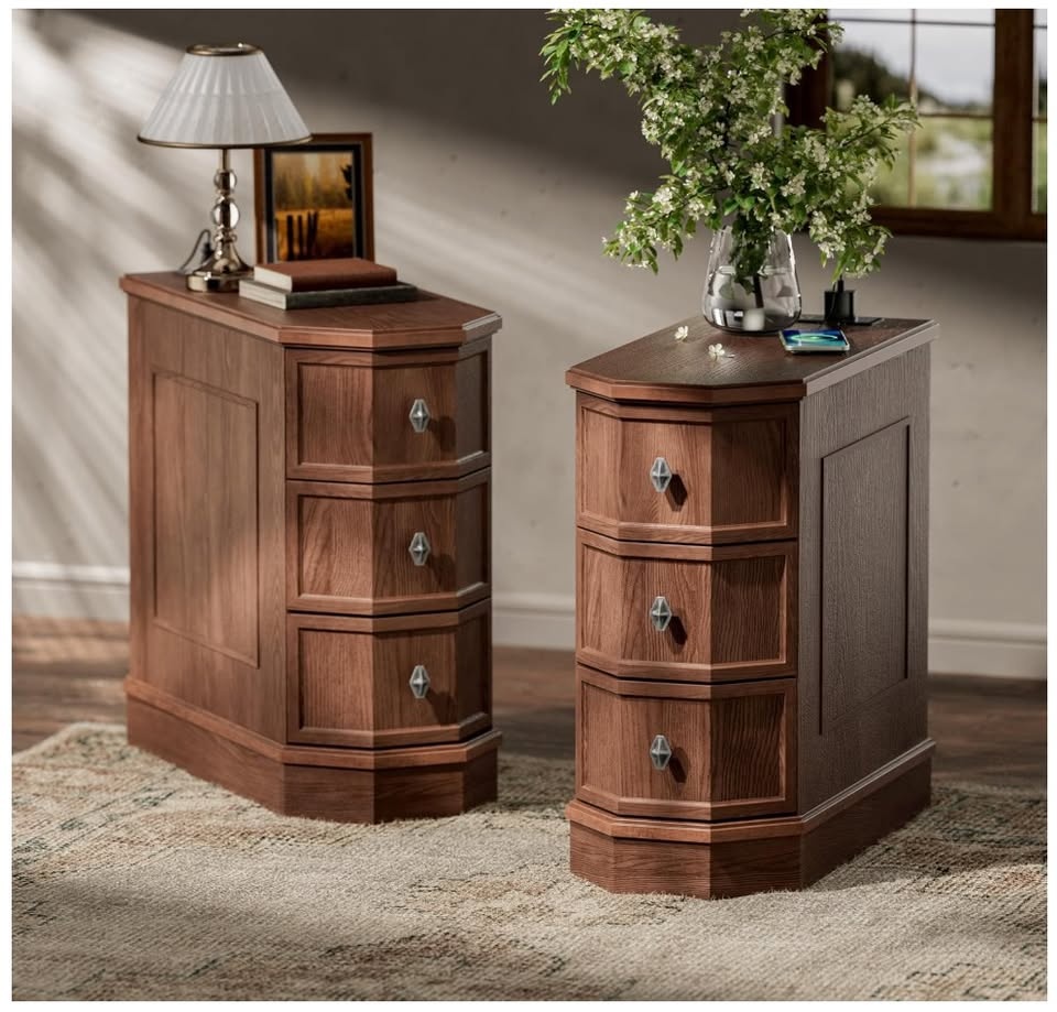 Nightstand with Charging Station, Vintage Wood End Table - photo 2