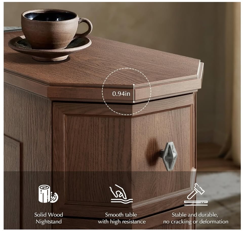 Nightstand with Charging Station, Vintage Wood End Table - photo 4