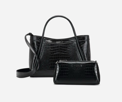Kelly M Plus Size 2 PCS Set Crocodile Print Top Handle Bag (Blac