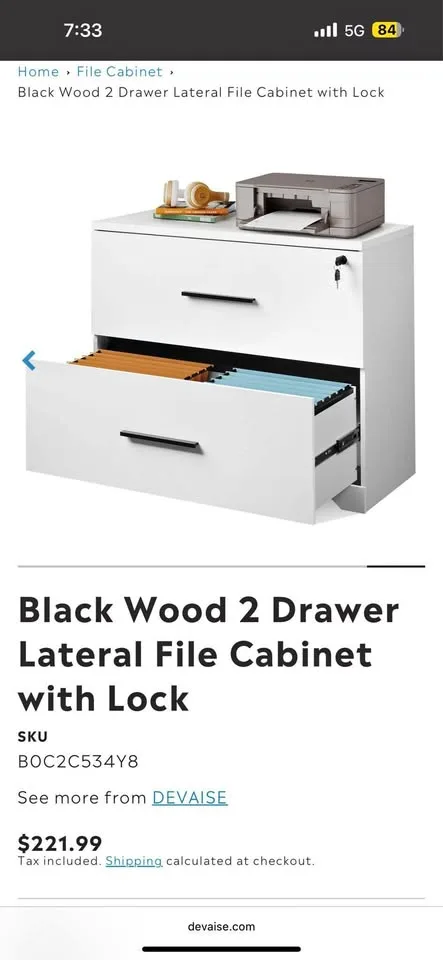 2-Drawer Wood Lateral File Cabinet with Lock thumbnail