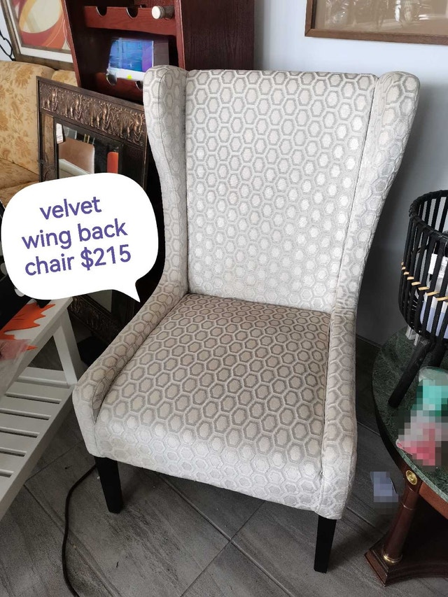 luxury Velvet Wingback Chair 43"h