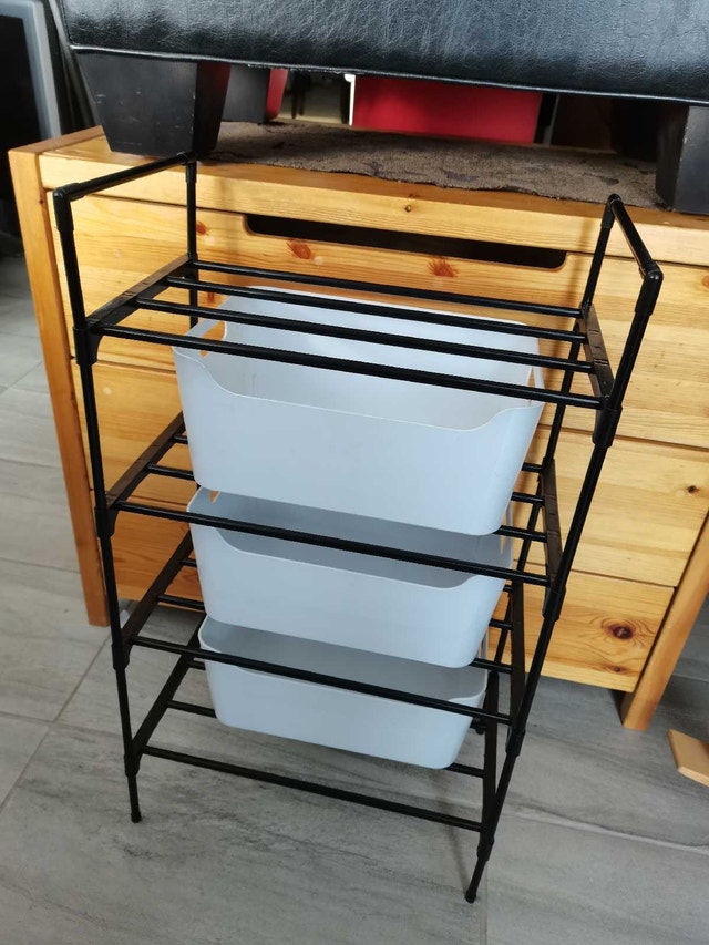 Storage Rack brand new shelf with 3 white easy pull box