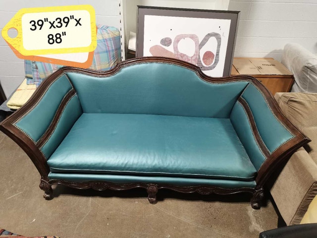 Antique King Philip settee turquiose , leather upholstry