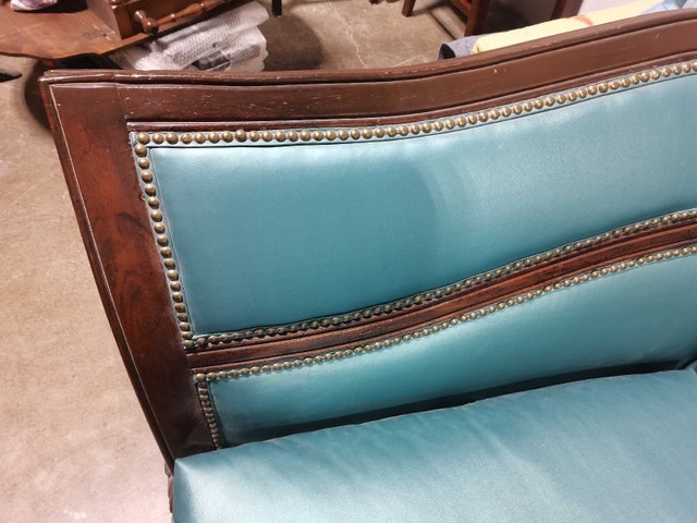 Antique King Philip settee turquiose , leather upholstry - photo 3