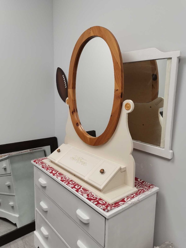 wooden vanity with Mirror and storage