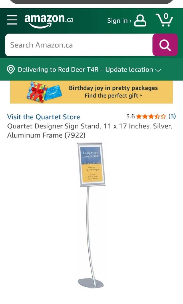 Quartet Sign Stand 11 x 17 Silver Aluminum Frame