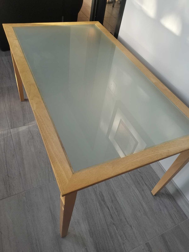 Glass Top Table, nice maple color - photo 3