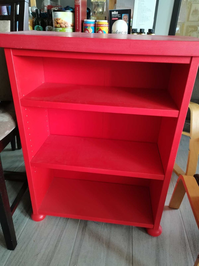 IKEA bright Red Bookcase w/ one foldable storage