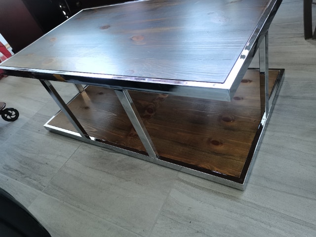 Mid century, Chrome and Rosewood rectangular coffee table, solid