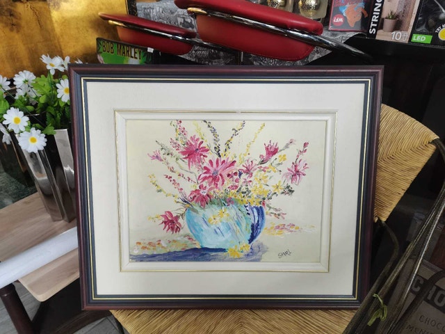 texture floral acrylic painting double frame