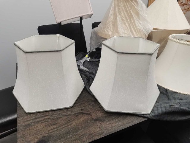 Lamp Shades white dual layered silk fabric a pair