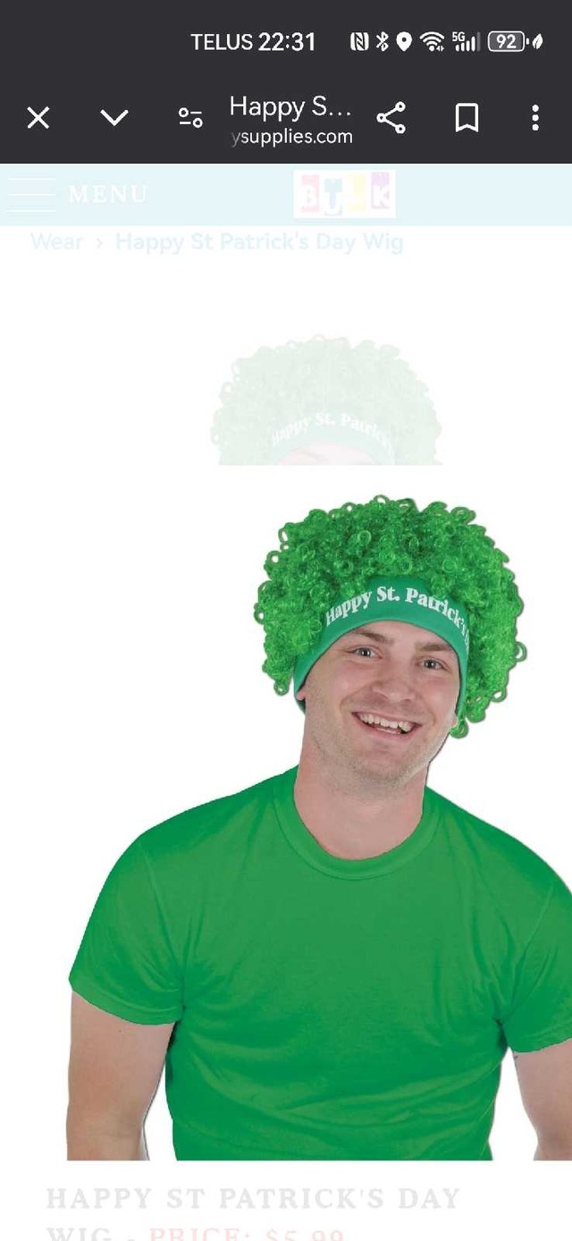 st patrick green curly wig