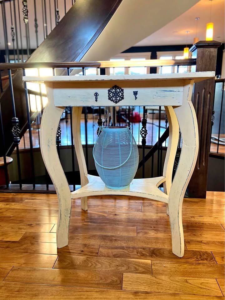 Antique painted table with shelf