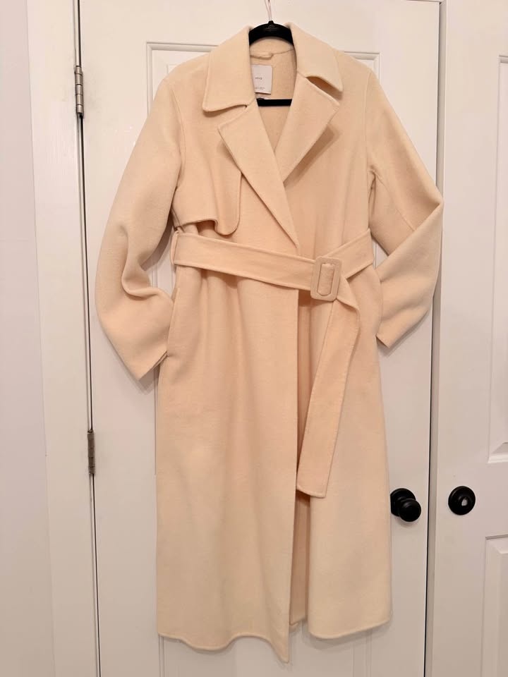 Mango Ivory Wool-Blend Wrap Coat - Size S