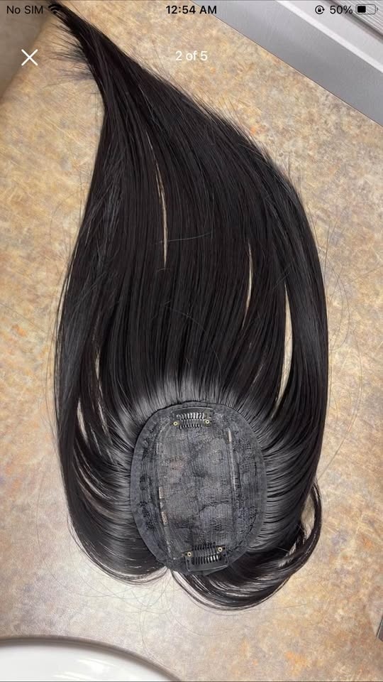 Black hair topper synthetic wig with bangs - photo 3