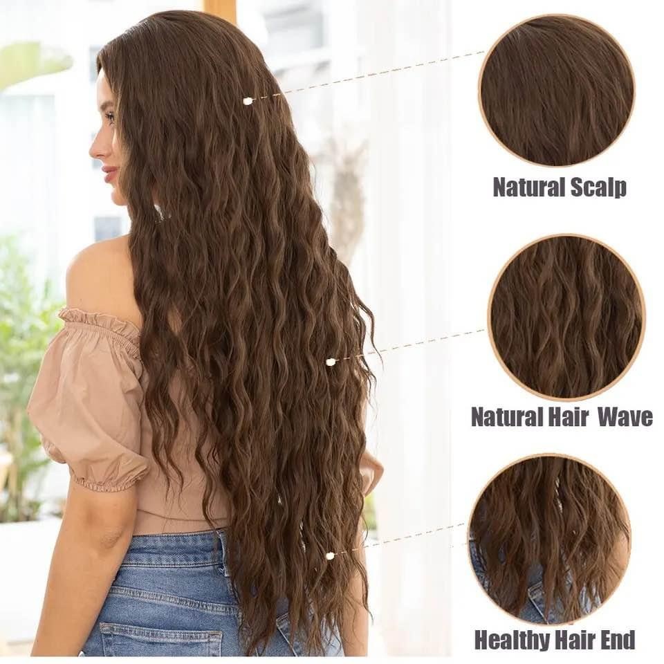 Dark brown long curly synthetic wig - photo 2