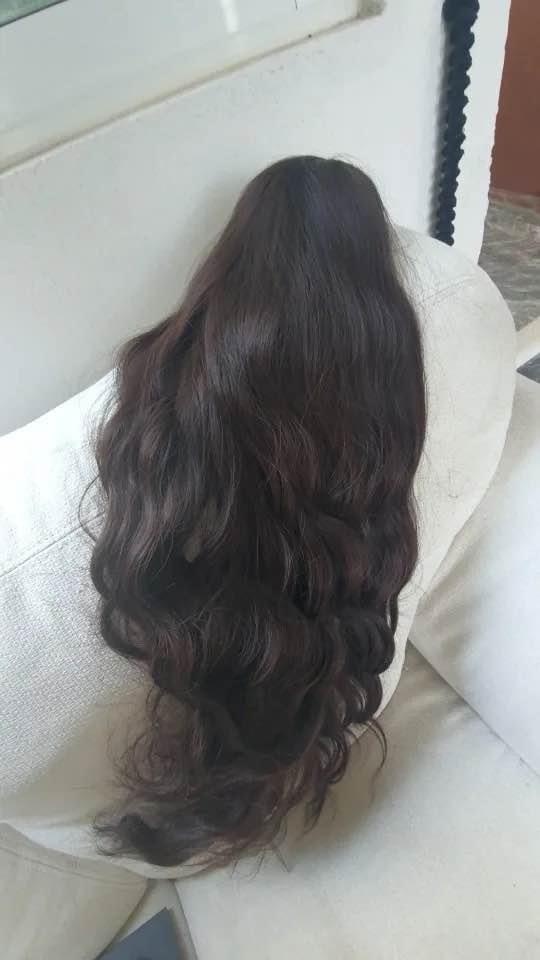 Dark brown long curly synthetic wig - photo 4