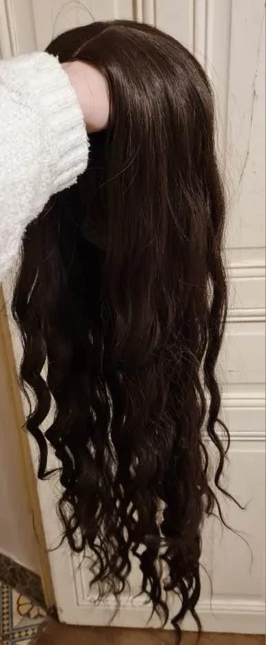 Dark brown long curly synthetic wig - photo 5