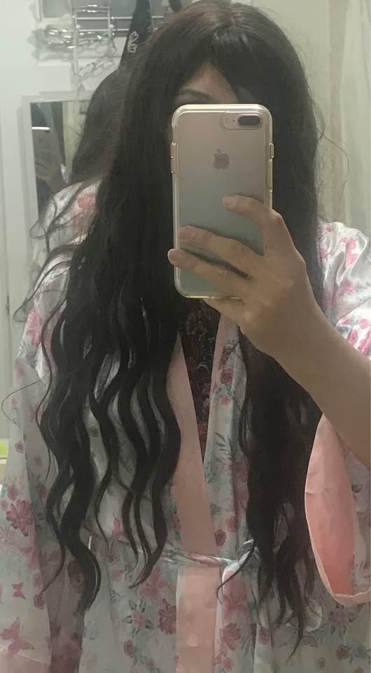 Synthetic blackish  brown realistic long hair wig with front ban - photo 2