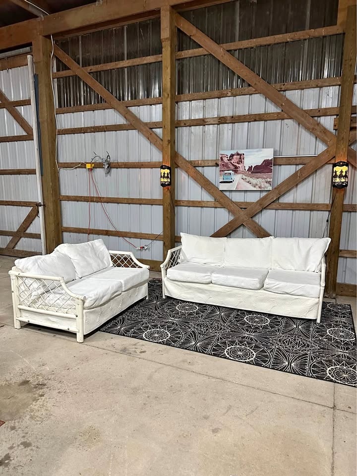 Vintage White Boca Rattan 3+2 Sofa and Loveseat