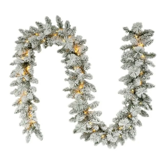 New Holiday Time 9' Pre-lit Flocked Christmas Garland, White, LE