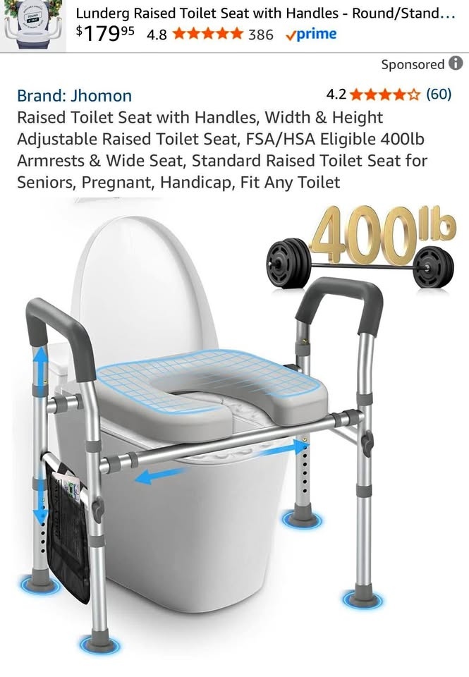 Raised Toilet Seat with Handles - Width & Height Adjustable