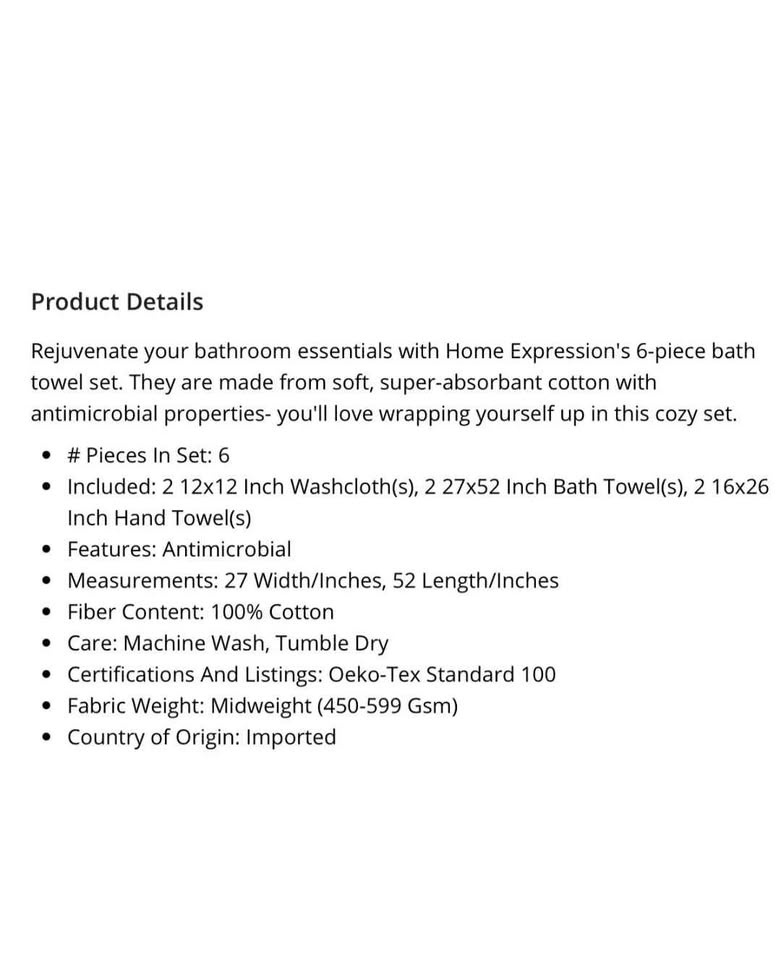 Home Expressions 6-pc. Solid Bath Towel Set - photo 4