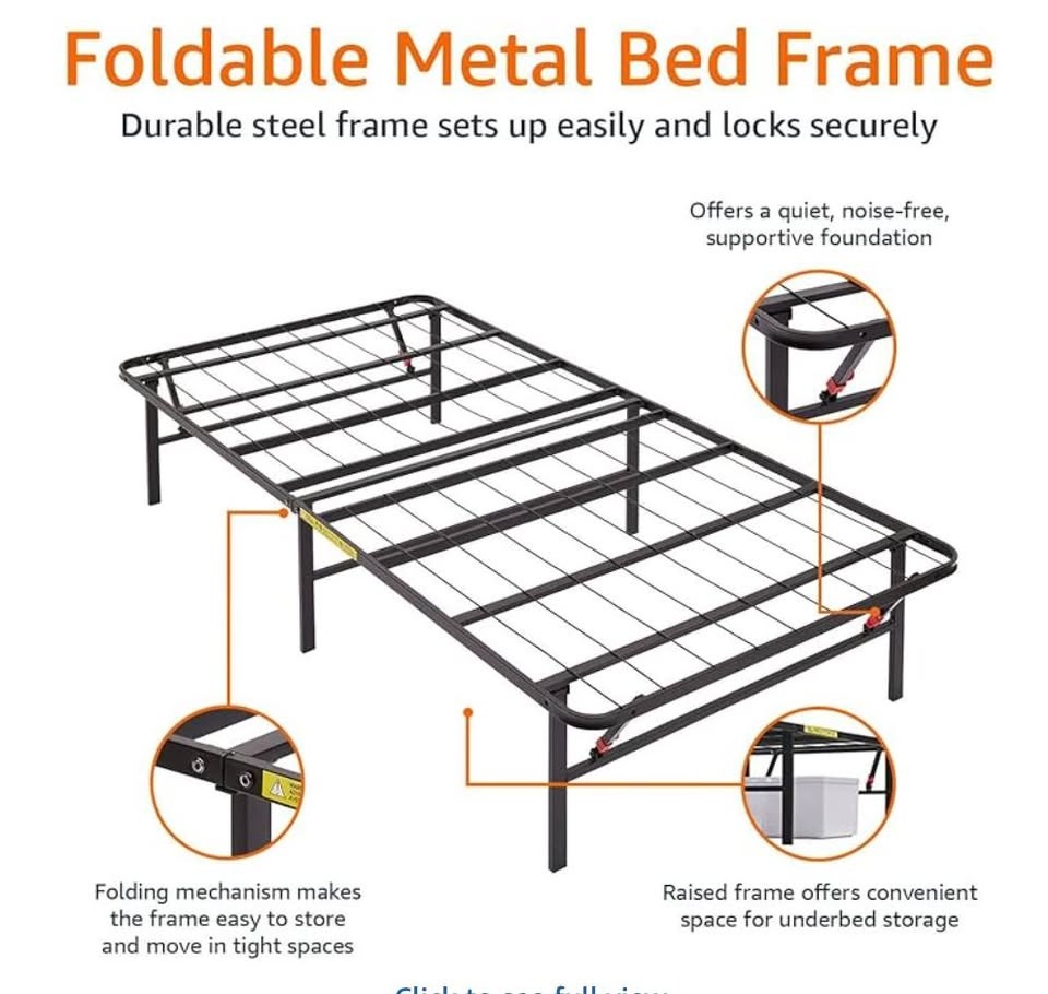 Foldable Metal Platform Bed Frame - Twin Size Steel Support 🧡 - photo 2