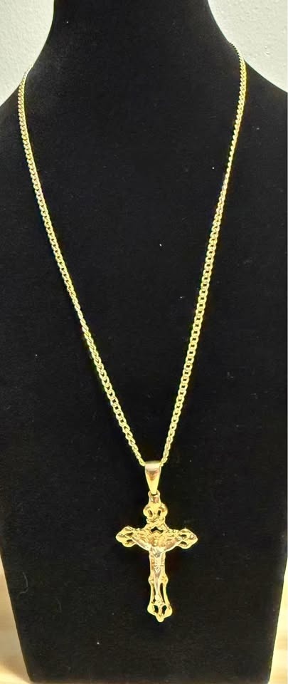 20 in 18k Gold fill Cuban Cross with Jesus necklace