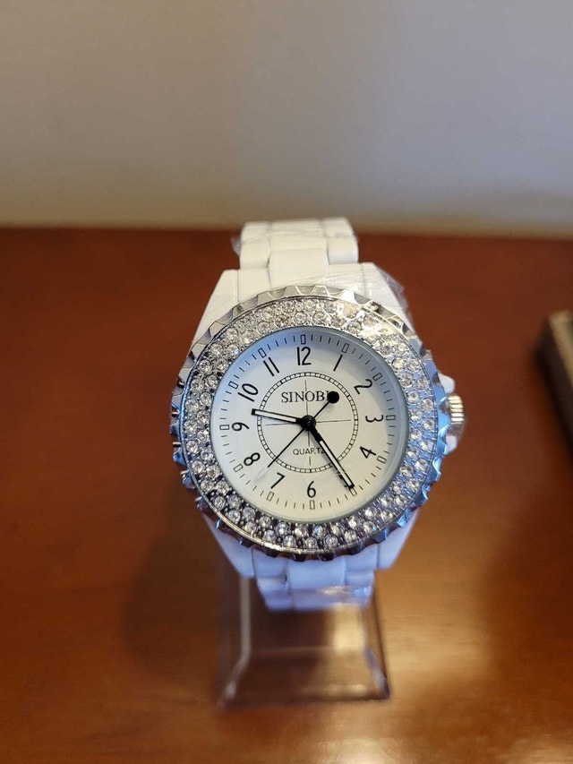 Women's White Sinobi Fashion Watch with Diamond Bezel