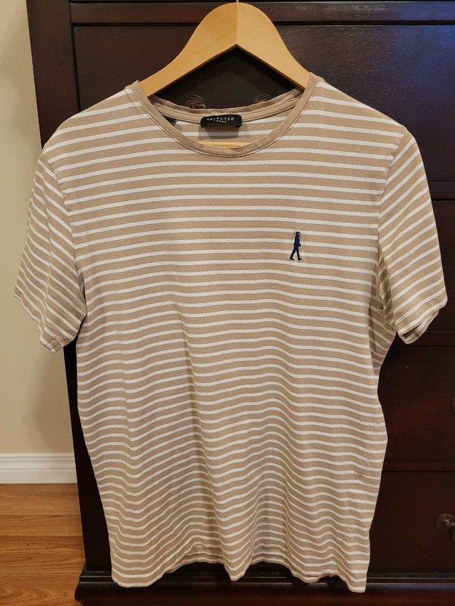 Men's Selected Homme organic Embroidered Tan Striped Shirt