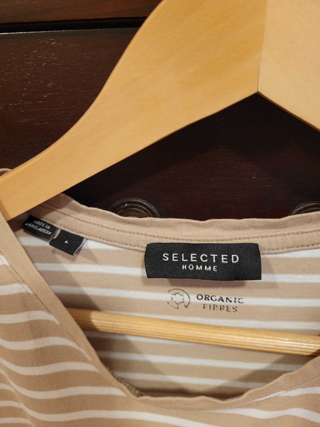 Men's Selected Homme organic Embroidered Tan Striped Shirt - photo 3