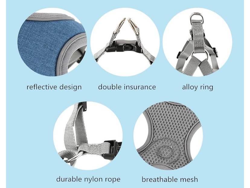 Breathable Dog Harness with Leash Medium Blue - photo 3