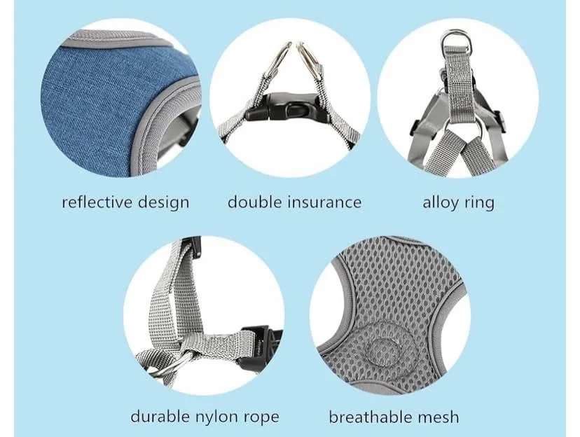 Breathable Dog Harness with Leash Medium Blue image indicator(3)
