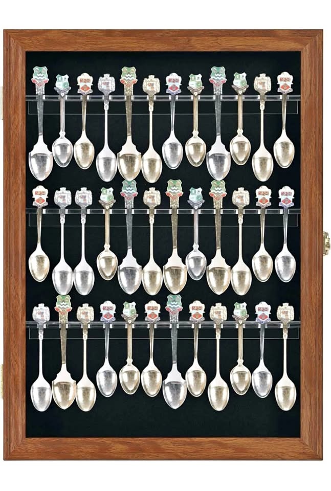 36 Souvenir Tea Spoon Solid Wood Display Case Rack