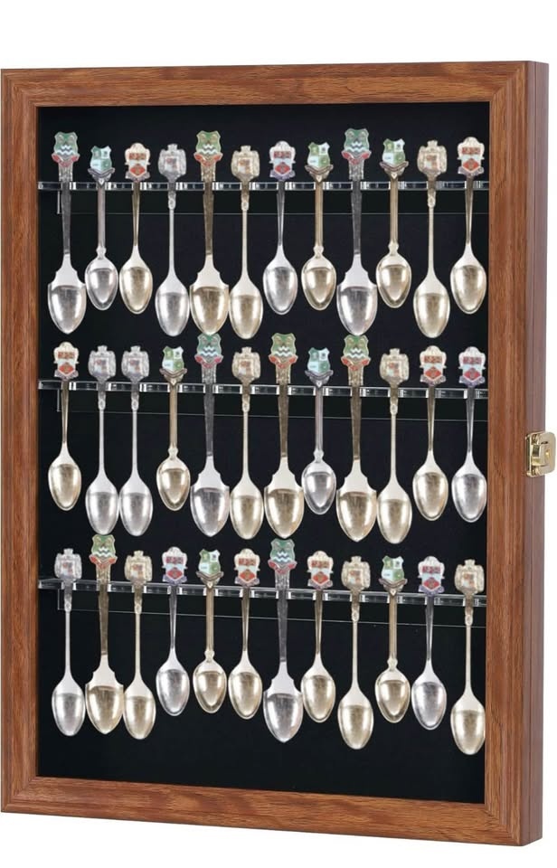 36 Souvenir Tea Spoon Solid Wood Display Case Rack - photo 4