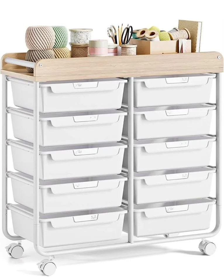 10-Drawer Rolling Storage Cart with Wood Top thumbnail