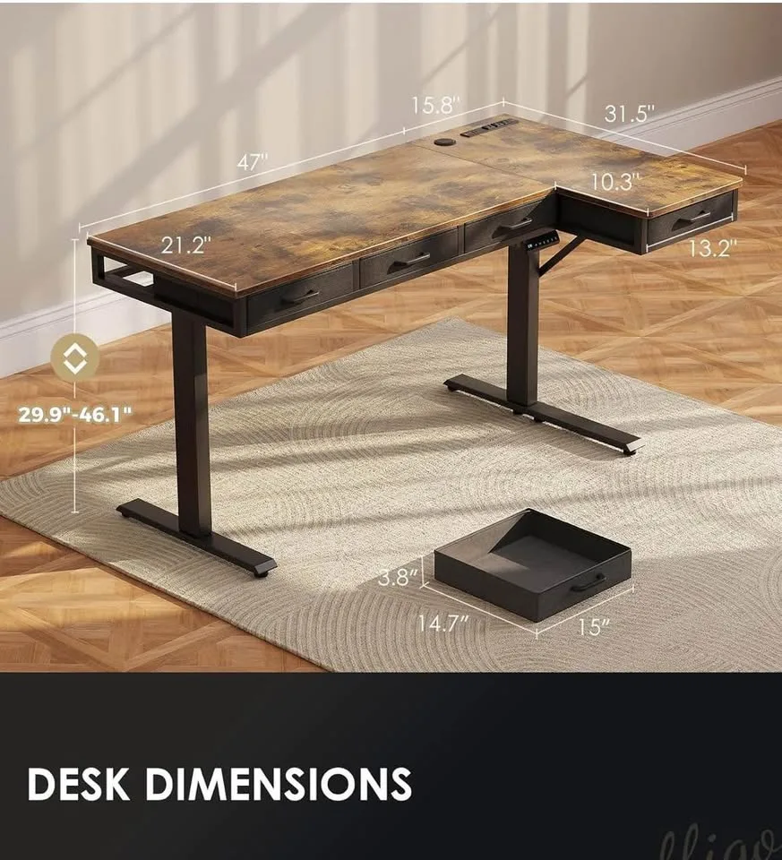 Brand New - L Shaped Electric Standing Desk w/ Drawers image indicator(3)