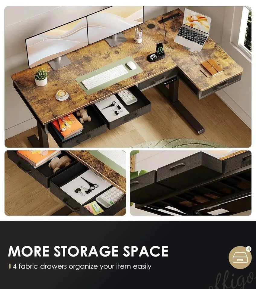 Brand New - L Shaped Electric Standing Desk w/ Drawers image indicator(4)