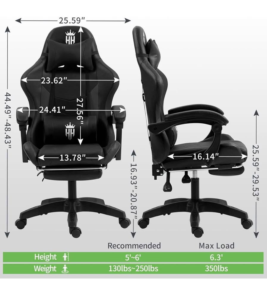 High-Back Gaming Chair with Footrest - photo 2