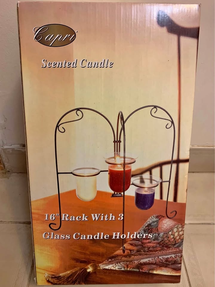 Glass candle Holders with 16” Black Metal Rack
