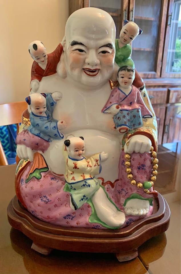 Laughing Buddha with 5 Children -Porcelain