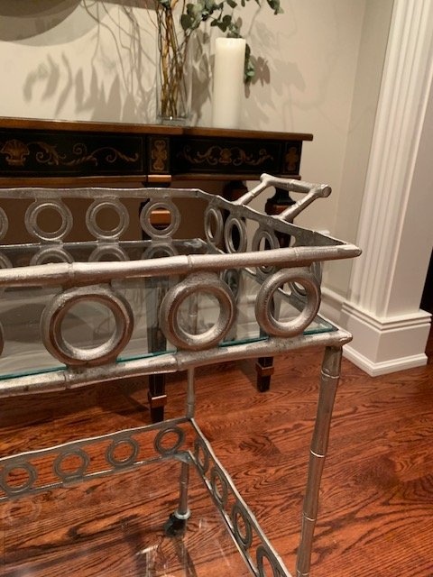 Bar Cart Brushed Silver 2 Glass Shelves - photo 3