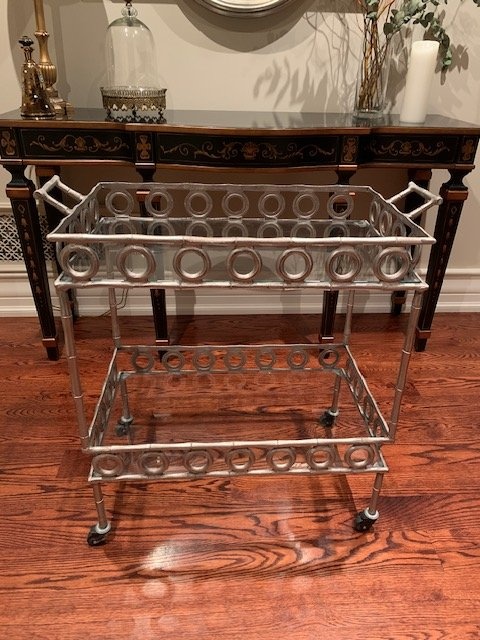 Bar Cart Brushed Silver 2 Glass Shelves - photo 4