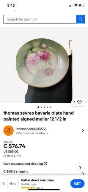 Vintage Hand Painted Bavaria Plate Mentone Roses - photo 2