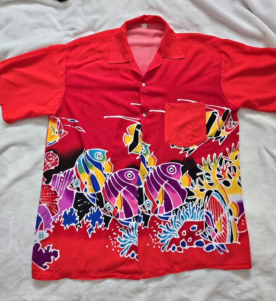 Vibrant Batik Aloha Shirt, XXL